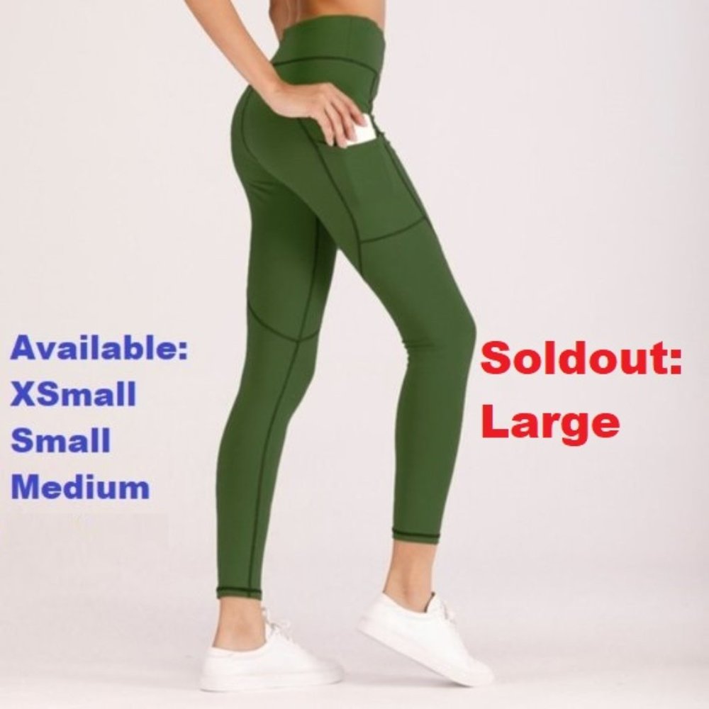 High Waist Green Leggings with pockets